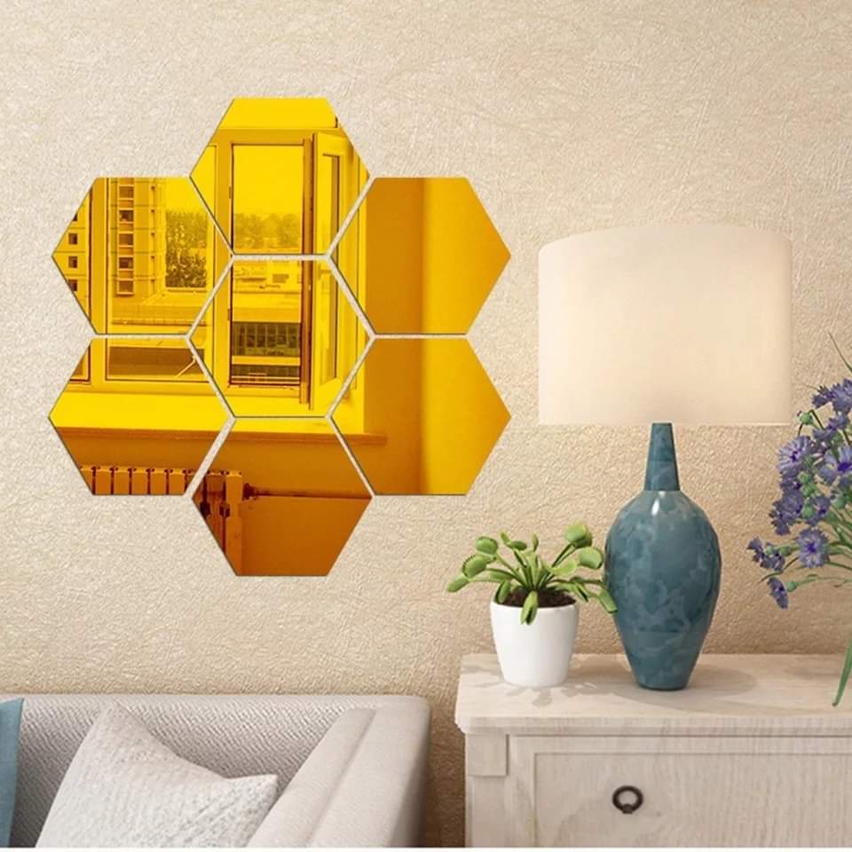 Acrylic Hexagon wall decor Mirror (Gold) - Wall Decorations 4X4 INCHES 6PC (PRODUCT CODE : ACGH))