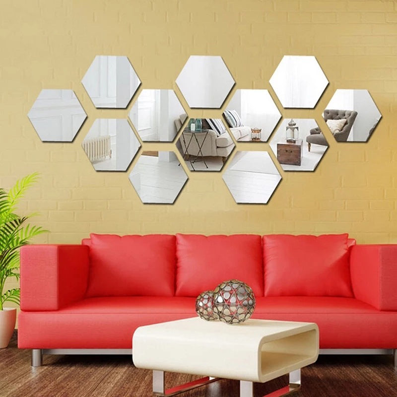 Acrylic Hexagon wall decor Mirror (BLACK) - Wall Decorations 4X4 INCHES 6PC (PRODUCT CODE : ACSH))