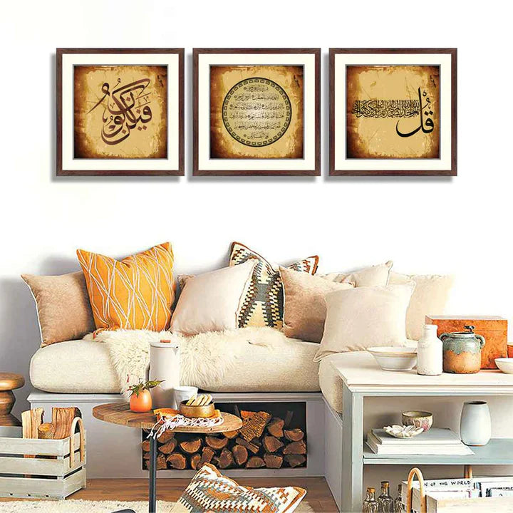 Set of 3 Calligraphy Art  Brown Frame ZS_FR27