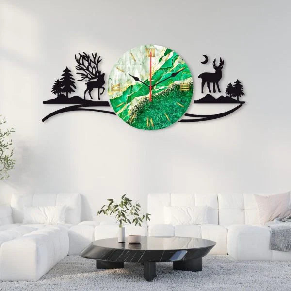 Deers In Forest Dial Wooden Wall Clock WC_PCZS34