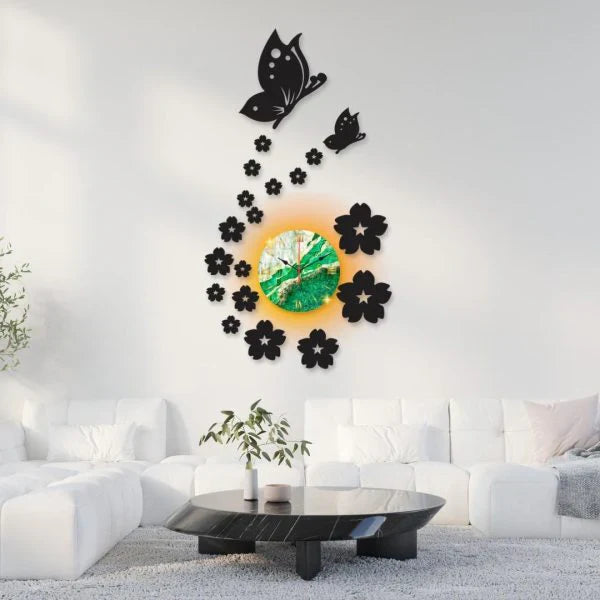 Stylish Design With Butterflie Dial Wooden Wall Clock WC_PDZS12